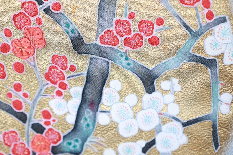 Michiyuki used coat, green, gold, coral red, gray, gold leaf, R193