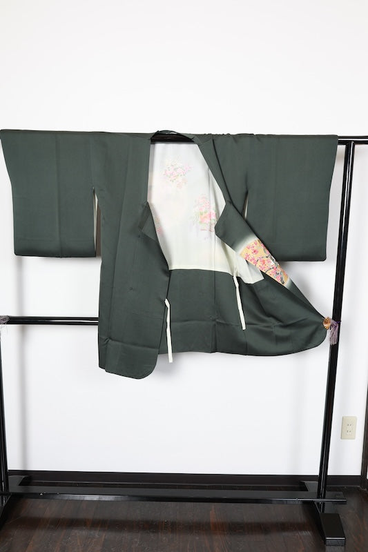 Michiyuki used coat, green, gold, coral red, gray, gold leaf, R193
