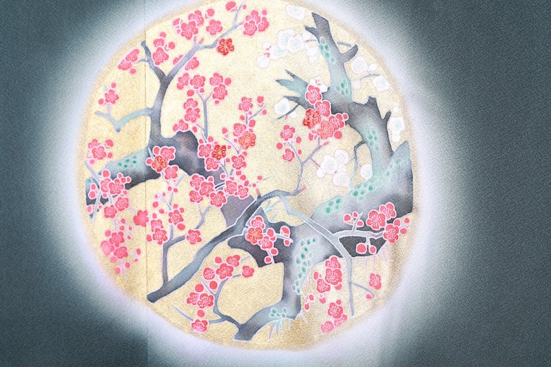 Michiyuki used coat, green, gold, coral red, gray, gold leaf, R193