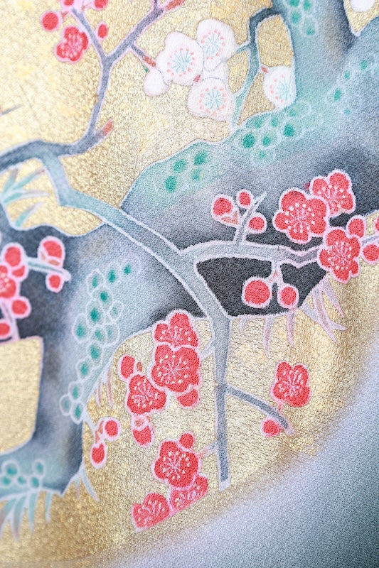 Michiyuki used coat, green, gold, coral red, gray, gold leaf, R193