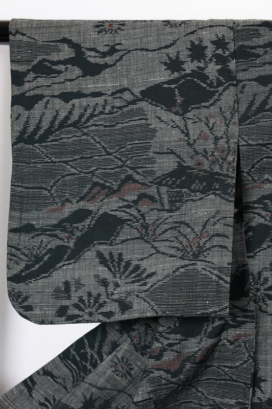 Tokamachi Tsumugi(Japan used kimono silk fabric), gray/ink black,  handwoven, R194