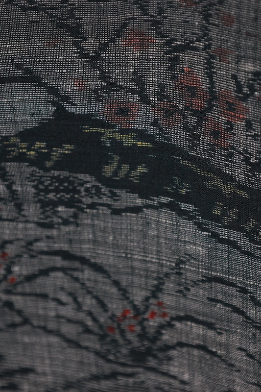 Tokamachi Tsumugi(Japan used kimono silk fabric), gray/ink black,  handwoven, R194
