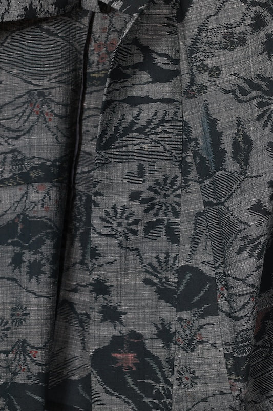 Tokamachi Tsumugi(Japan used kimono silk fabric), gray/ink black,  handwoven, R194