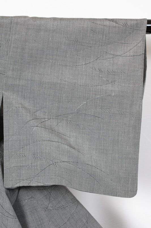 Tsumugi(Japan used kimono silk fabric), shades of gray, pampas grass pattern, R180