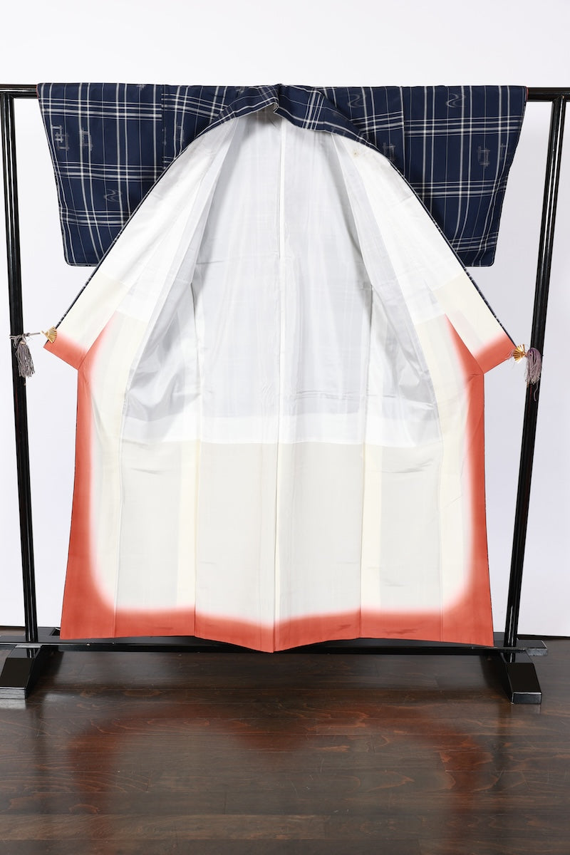 Japanese kimono used <Tsumugi> M-size  silk 100% /B926