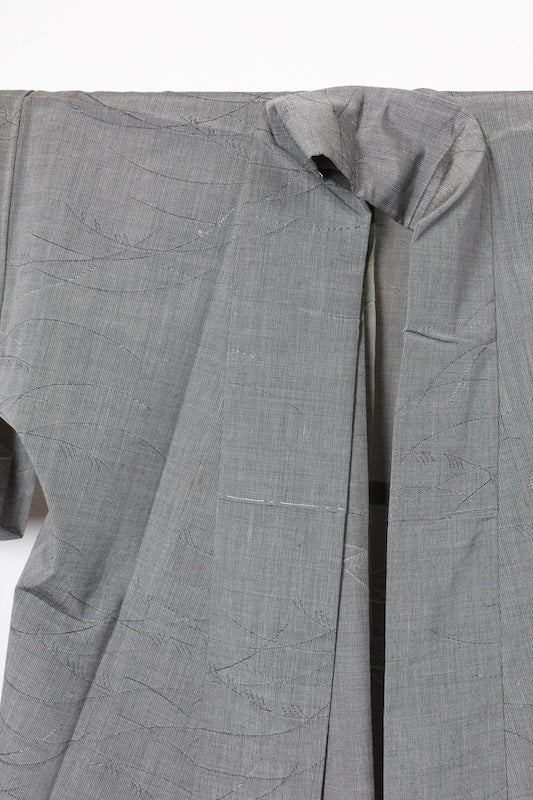 Tsumugi(Japan used kimono silk fabric), shades of gray, pampas grass pattern, R180