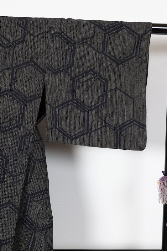 Tsumugi(Japan used kimono silk fabric), indigo, brown,  handwoven, R178