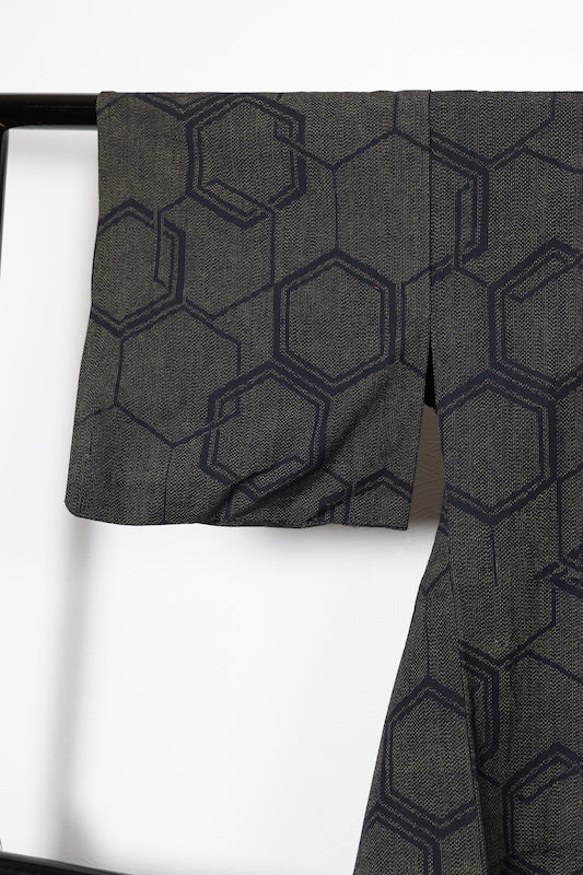 Tsumugi(Japan used kimono silk fabric), indigo, brown,  handwoven, R178