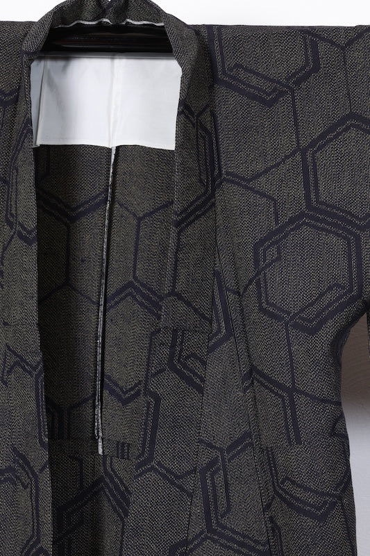 Tsumugi(Japan used kimono silk fabric), indigo, brown,  handwoven, R178