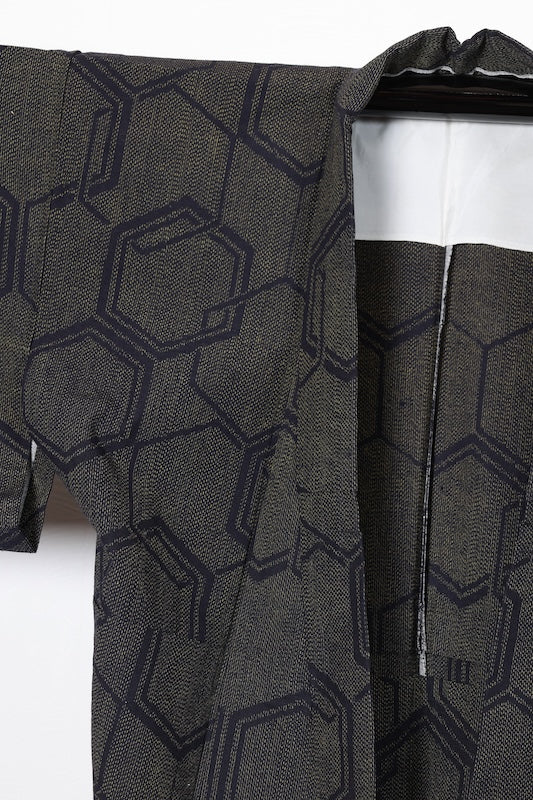 Tsumugi(Japan used kimono silk fabric), indigo, brown,  handwoven, R178