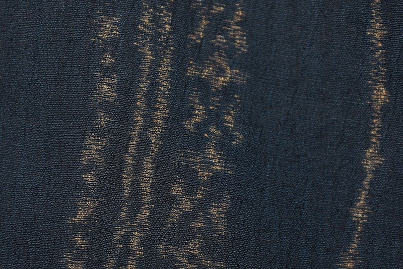 Tsumugi silk(Japan used kimono fabric), ink black, brown, ikat pattern, wavy stripes, R181