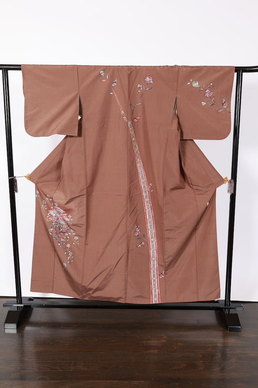 Japanese kimono used <houmongi> M-size  silk 100% /B928