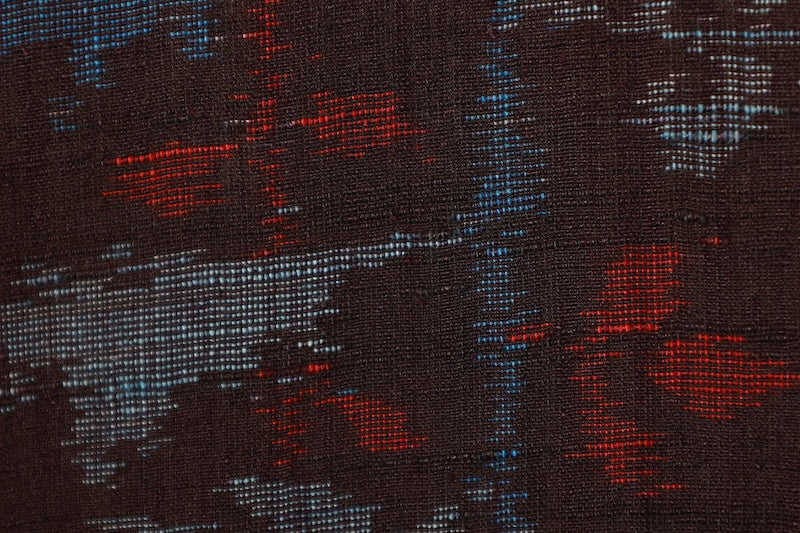 Tsumugi silk(used kimono) fabric, shades of indigo, gray, red, abstract pattern, handwoven, R182