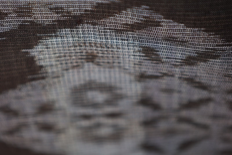 Summer Oshima Tsumugi used kimono silk fabric, gray, varying shades, Shippo pattern, horizontal ikat weave, handwoven, R209