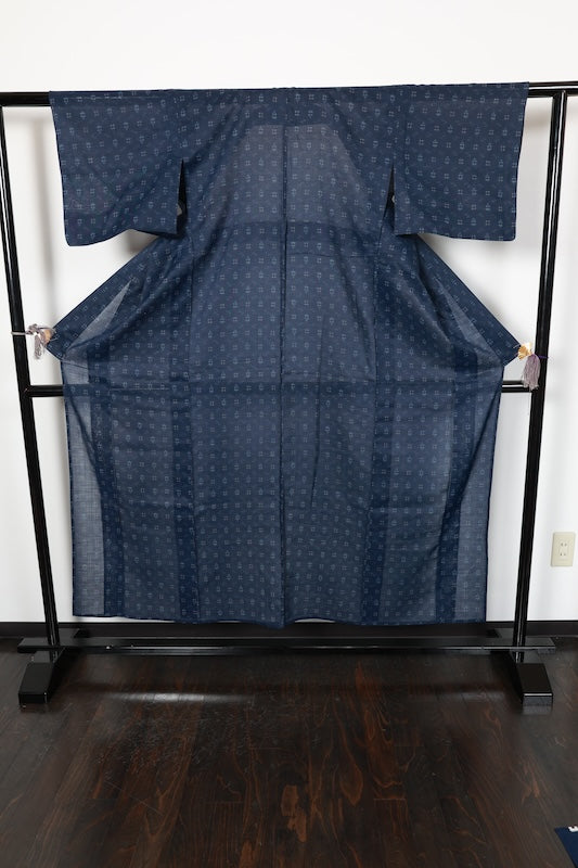 Summer Ryukyu Kasuri (Japan used kimono) fabric, indigo, blue, red, white, R189