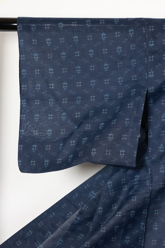 Summer Ryukyu Kasuri (Japan used kimono) fabric, indigo, blue, red, white, R189