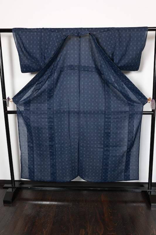 Summer Ryukyu Kasuri (Japan used kimono) fabric, indigo, blue, red, white, R189
