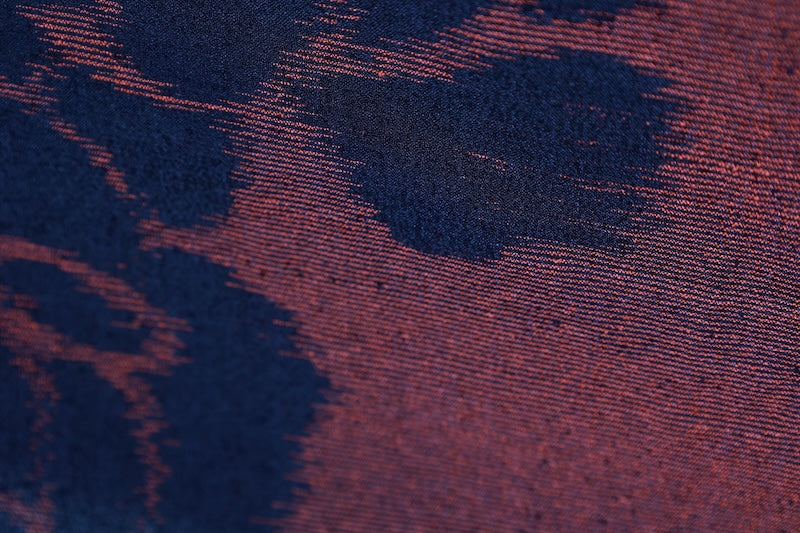 Tsumugi silk(used kimono) fabric, black, orange, rose pattern, handwoven. R176