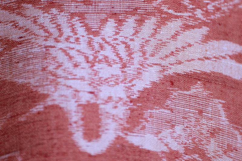 Tsumugi(Japan used kimono) silk fabric, brown and beige, floral and cloud pattern, handwoven, R186