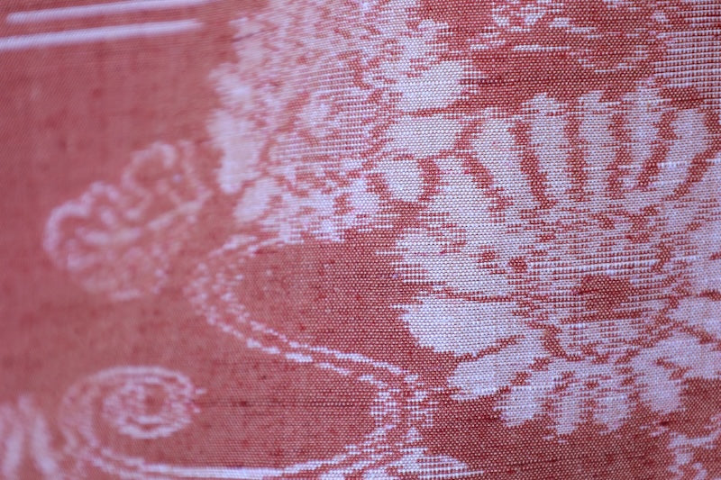 Tsumugi(Japan used kimono) silk fabric, brown and beige, floral and cloud pattern, handwoven, R186