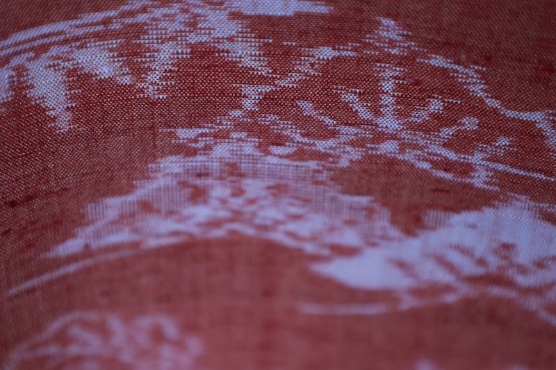Tsumugi(Japan used kimono) silk fabric, brown and beige, floral and cloud pattern, handwoven, R186