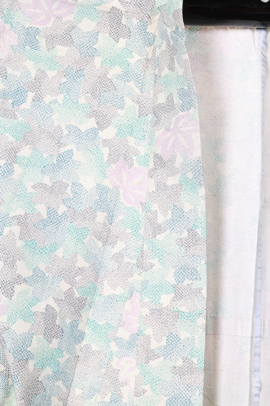 Tsumugi(Japan used kimono silk fabric), beige, light blue, indigo, purple, floral pattern, R192