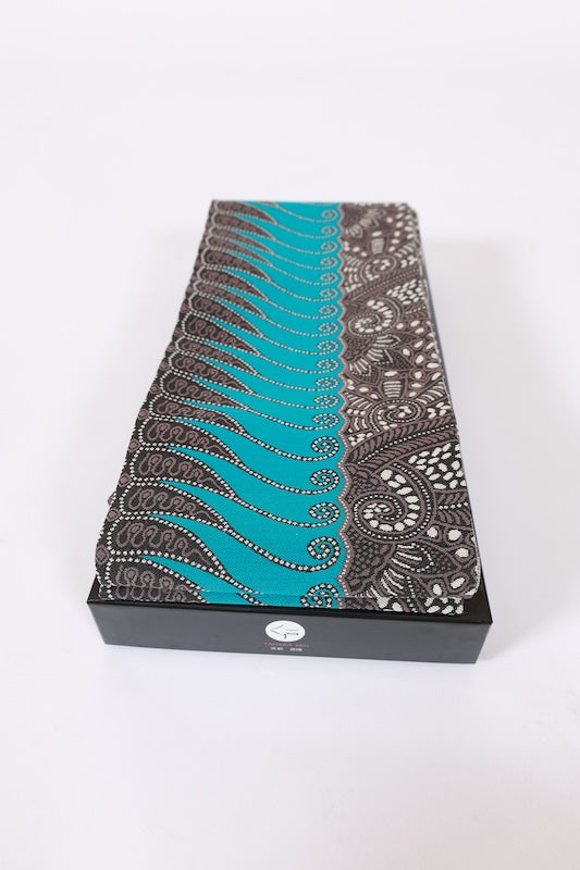 Long, half-width obi (sash), brand new, Nishijin weave, brown, blue, beige, batik pattern, houndstooth, M650