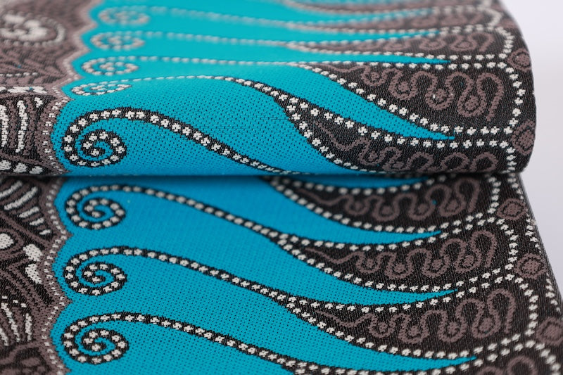 Long, half-width obi (sash), brand new, Nishijin weave, brown, blue, beige, batik pattern, houndstooth, M650