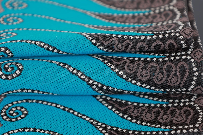 Long, half-width obi (sash), brand new, Nishijin weave, brown, blue, beige, batik pattern, houndstooth, M650