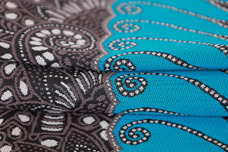 Long, half-width obi (sash), brand new, Nishijin weave, brown, blue, beige, batik pattern, houndstooth, M650