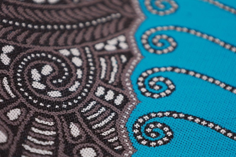 Long, half-width obi (sash), brand new, Nishijin weave, brown, blue, beige, batik pattern, houndstooth, M650