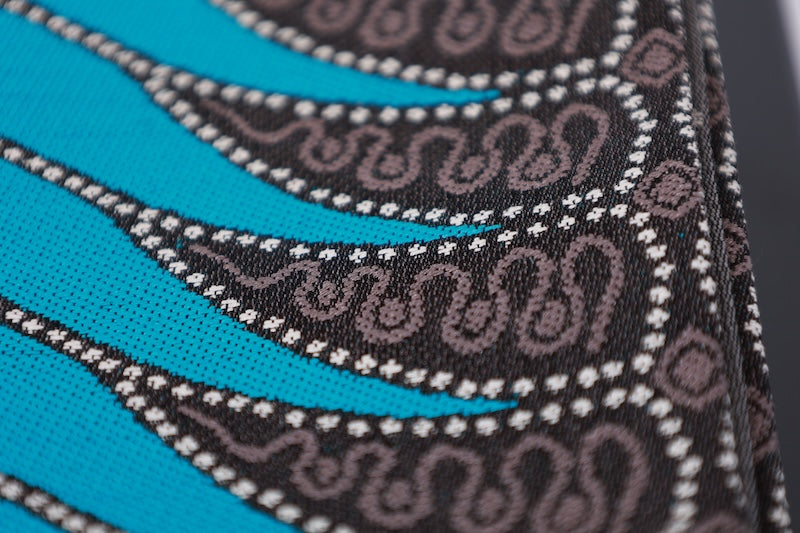 Long, half-width obi (sash), brand new, Nishijin weave, brown, blue, beige, batik pattern, houndstooth, M650