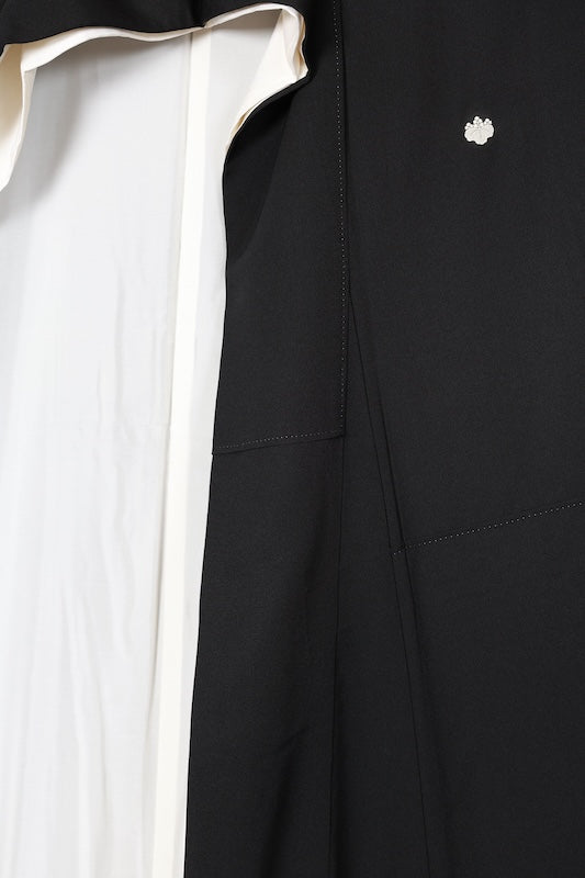 Black formal used kimono (Kurotomesode) - Gold, Silver, Coral, Red, Green, Purple, Gray  Waves - Hanai Yukiko - R205
