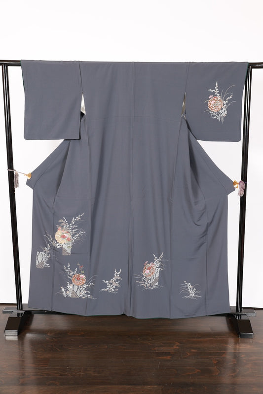Japanese kimono used <houmongi> M-size  silk 100% /B977