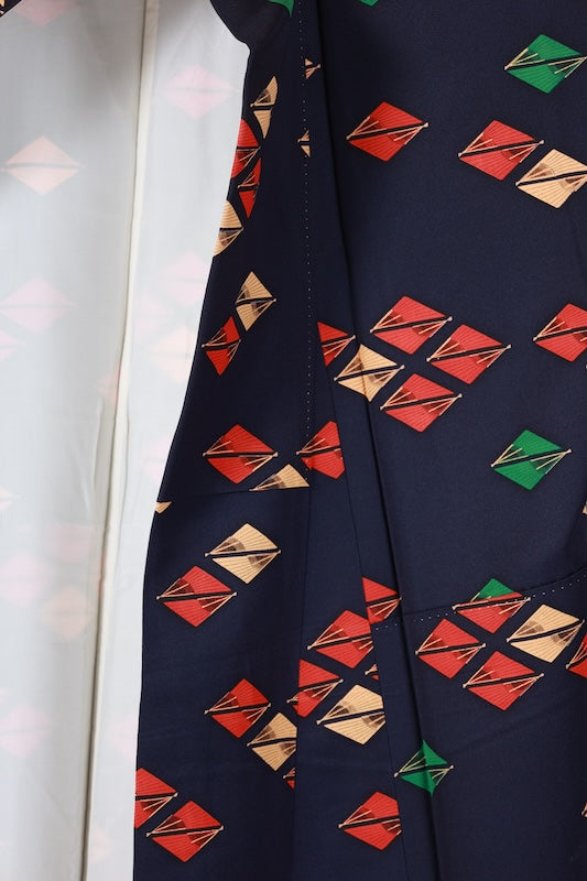 Japanese kimono New <komon> L-size  silk 100% /B1465