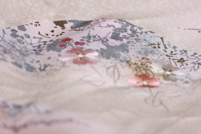 Japan used kimono, cherry blossom pink, gold leaf, silver leaf, purple, white, coral, phoenix,  hand-painted Kyo-Yuzen, artist's work, R204