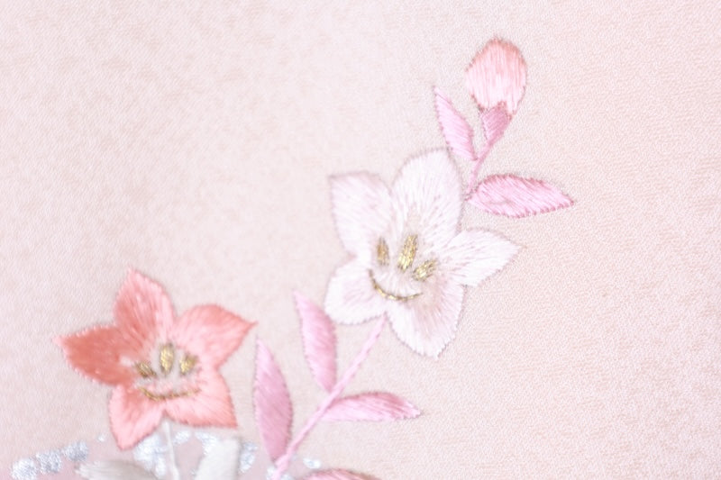 Japan used kimono, cherry blossom pink, gold leaf, silver leaf, purple, white, coral, phoenix,  hand-painted Kyo-Yuzen, artist's work, R204