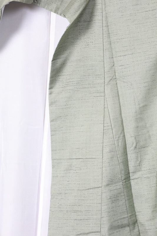 Authentic Oshima Tsumugi silk used kimono; shades of green, purple, red, white; R266