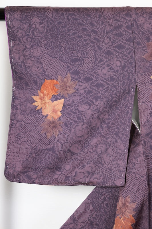 Komono (Japan kimono), brand new, unused, purple, brown, yellowish-brown, floral pattern, R260