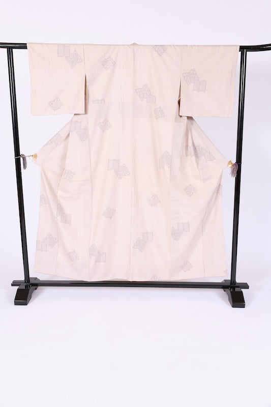 Japanese kimono used <tsumugi> L-size  silk 100% /B1458