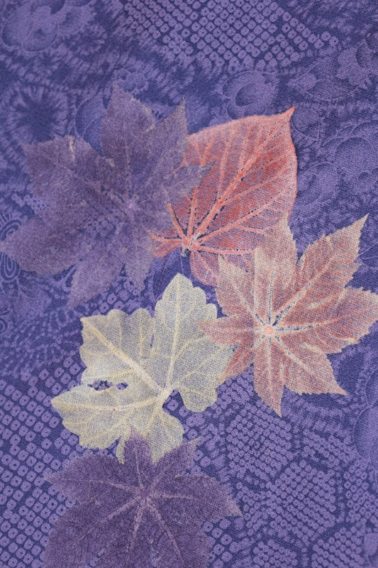 Komono (Japan kimono), brand new, unused, purple, brown, yellowish-brown, floral pattern, R260
