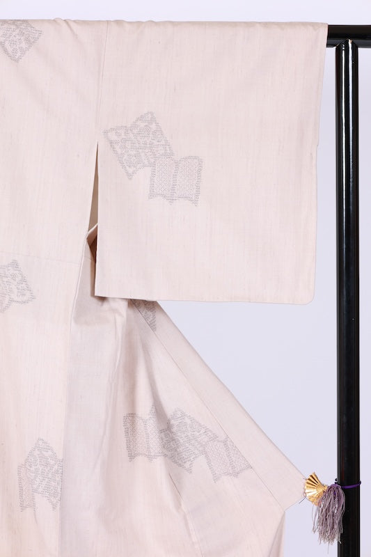 Japanese kimono used <tsumugi> L-size  silk 100% /B1458