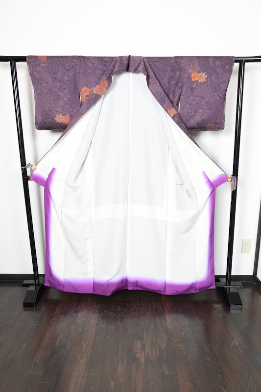 Komono (Japan kimono), brand new, unused, purple, brown, yellowish-brown, floral pattern, R260