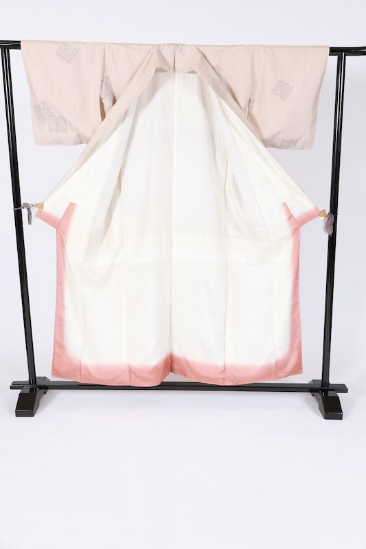 Japanese kimono used <tsumugi> L-size  silk 100% /B1458