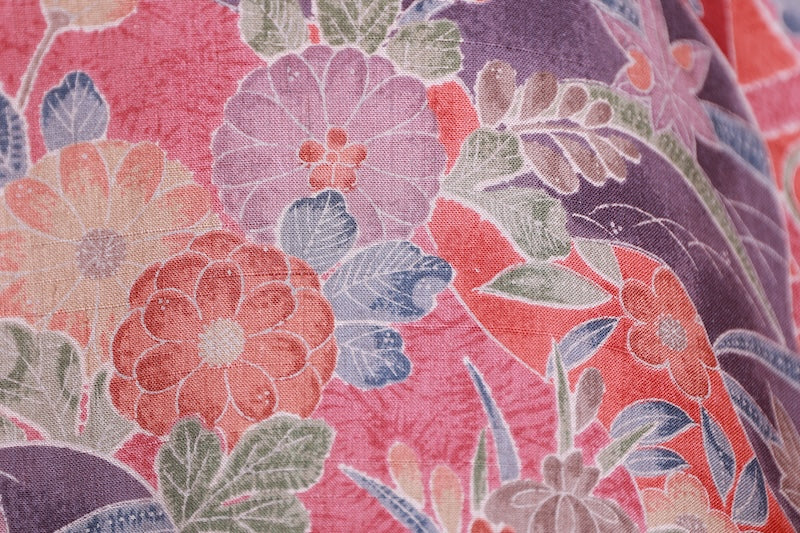Tsumugi silk(Japan used kimono fabric), red, charcoal, purple, gray, brown, green, indigo, hand-dyed, R264