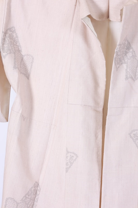 Japanese kimono used <tsumugi> L-size  silk 100% /B1458