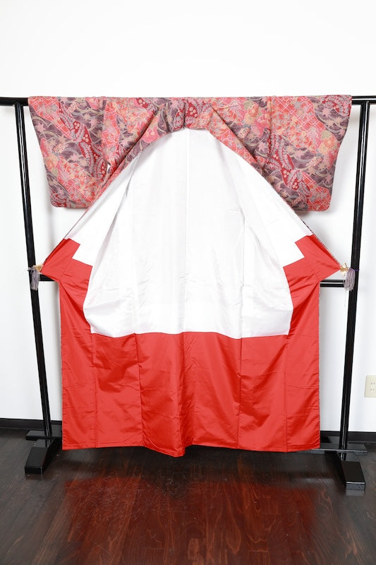 Tsumugi silk(Japan used kimono fabric), red, charcoal, purple, gray, brown, green, indigo, hand-dyed, R264