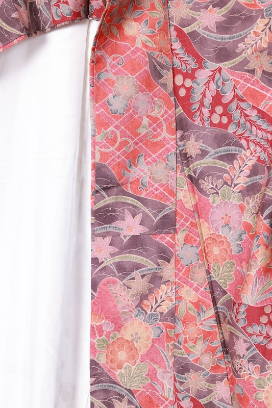 Tsumugi silk(Japan used kimono fabric), red, charcoal, purple, gray, brown, green, indigo, hand-dyed, R264