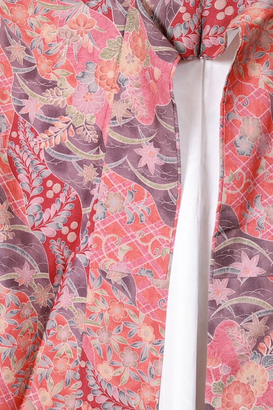 Tsumugi silk(Japan used kimono fabric), red, charcoal, purple, gray, brown, green, indigo, hand-dyed, R264