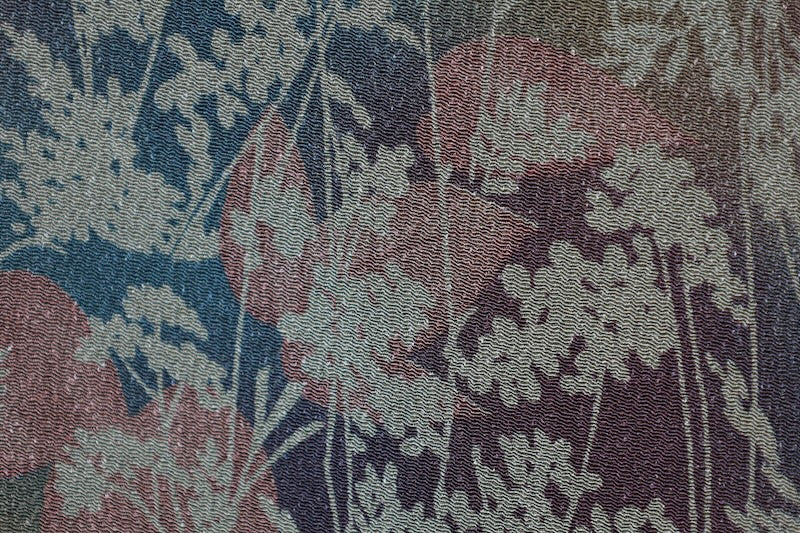 Komono (used kimono fabric) - shades of green and brown, floral pattern, hand-dyed - R265
